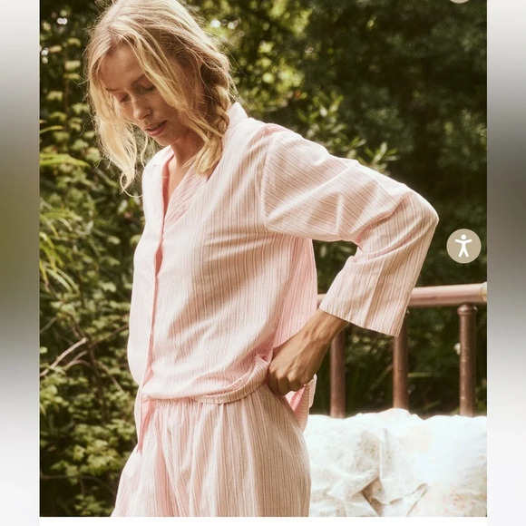 The Great. The Panama Shirt & Smocked Shirts in pink Slumber Stripe - Picture 7 of 11